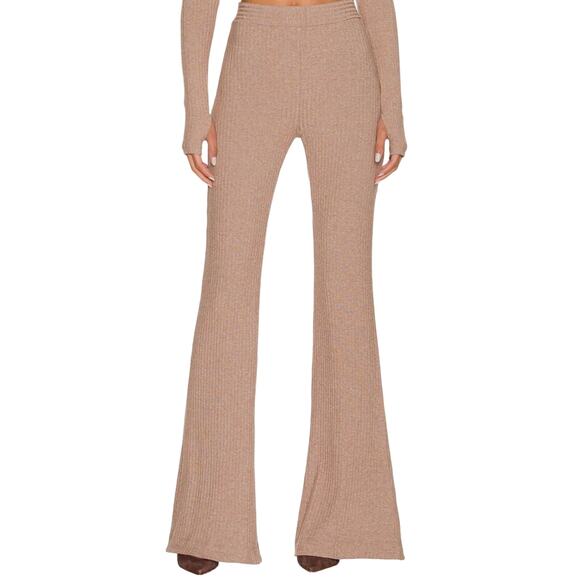 ALIX NYC NWT Delancy Flare Stretch Pant Chestnut Pull-On Size L Ribbed Knit - Picture 1 of 12
